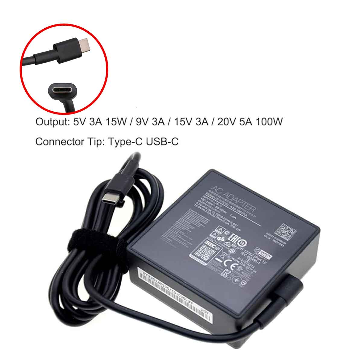 شارژر اورجینال لپ تاپ ایسوس مدل A20-100P1A 100W/20,5A/15V,3A/9V,3A/5V,3A