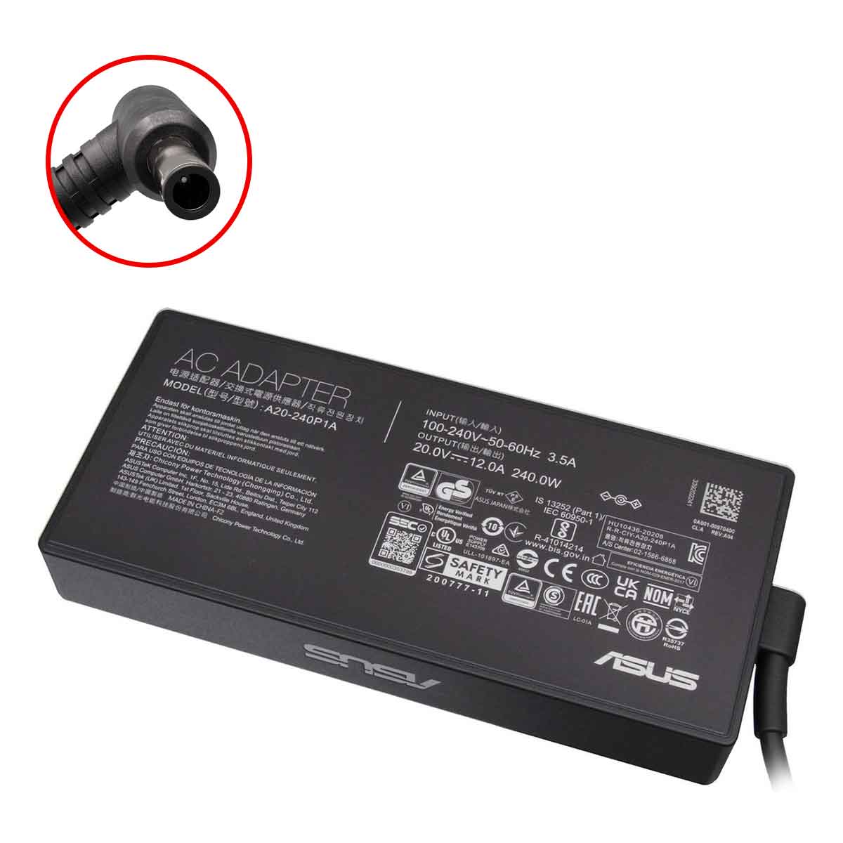 شارژر اورجینال لپ تاپ ایسوس مدل A20-240P1A 240W/20V/12A سرفیش 6.0x3.7