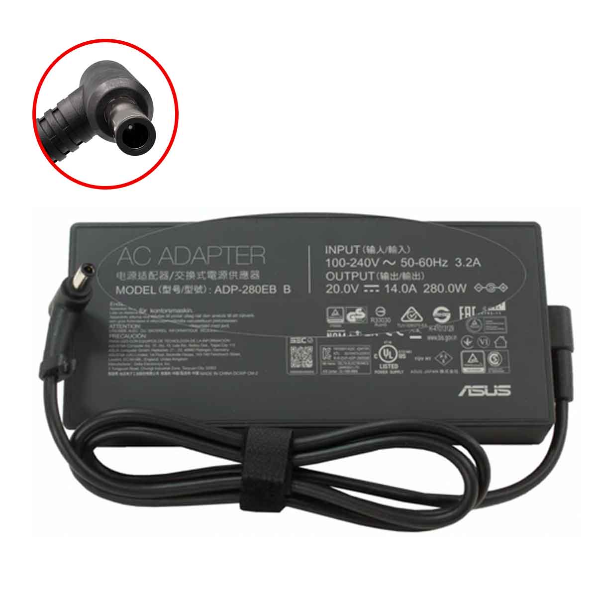 شارژر اورجینال لپ تاپ ایسوس مدل A20-280EB B 280W/20V/14A سرفیش 6.0x37