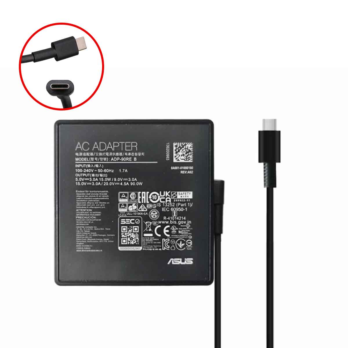 شارژر اورجینال لپ تاپ ایسوس مدل ADP-90RE B 90W/20,4.5A/15V,3A/9V,3A/5V,3A