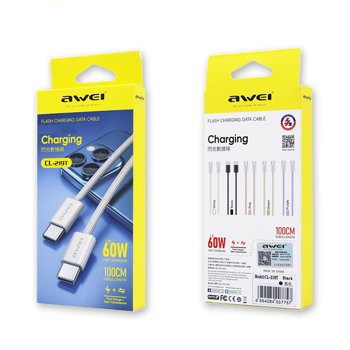 کابل تبدیل USB-C به USB-C اوی فست شارژ مدل CL-219T 60W